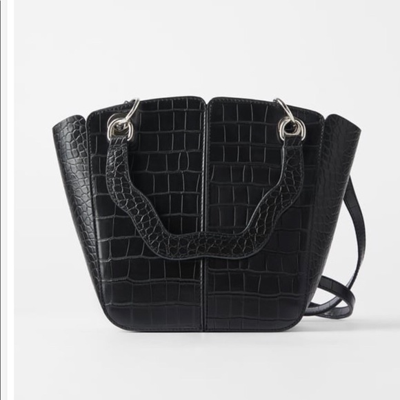 Zara Handbags - Zara Black Embossed Tote Shoulder Bag NWT